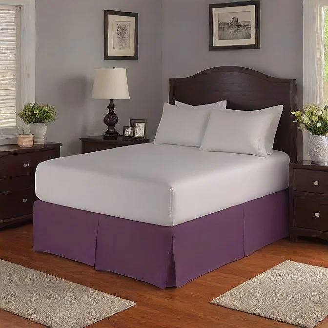 Bed skirts with a geometric cut - out design23-Inch Purple Bed Skirt in Egyptian Cotton 1000TC for Luxurious Bedding Bed skirts with a geometric cut - out design23-Inch Purple Bed Skirt in Egyptian Cotton 1000TC for Luxurious Bedding
