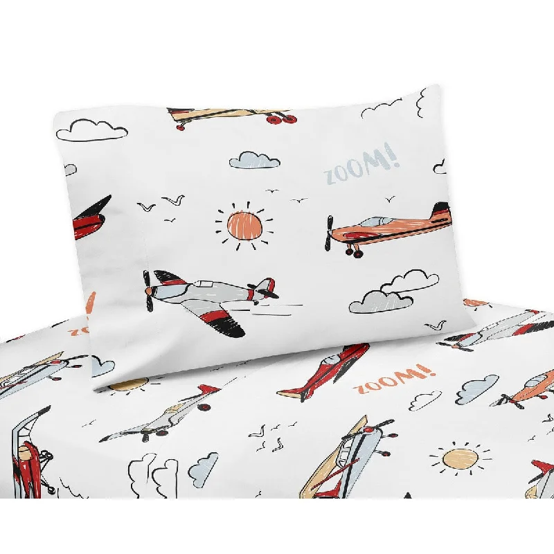 Anti - Pill Microfiber Sheets for a Smooth AppearanceVintage Airplane 3pc Twin Sheet Set - Grey Yellow Orange Red White and Blue Airplanes Air Plane Transportation Clouds Sun Sky Anti - Pill Microfiber Sheets for a Smooth AppearanceVintage Airplane 3pc Twin Sheet Set - Grey Yellow Orange Red White and Blue Airplanes Air Plane Transportation Clouds Sun Sky