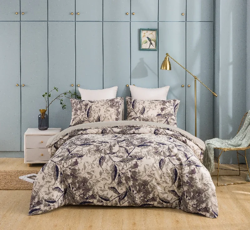 Machine - washable duvet covers for hassle - free cleaningTache Microfiber Abstract Wispy Leaf Taupe Grey Duvet Cover (JHW-843)