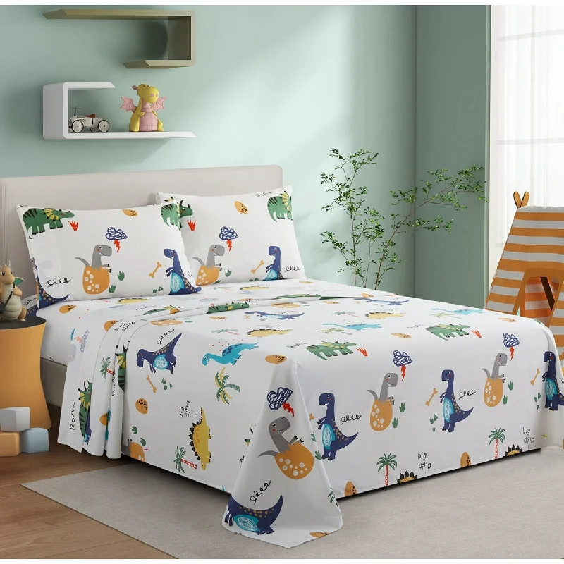 Flat Sheets with a High - Quality Finish for a Luxurious LookKids Boys Printed 600 Thread Count Deep Pocket Cotton Blend Percale All Season Bedding Sheet Set, Cartoon Dinosaur Zoo Dino Flat Sheets with a High - Quality Finish for a Luxurious LookKids Boys Printed 600 Thread Count Deep Pocket Cotton Blend Percale All Season Bedding Sheet Set, Cartoon Dinosaur Zoo Dino