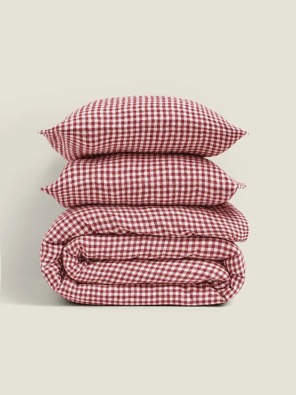 Zipper - closure duvet covers for easy removal and washing100% Linen Duvet Cover in Pinot Gingham Zipper - closure duvet covers for easy removal and washing100% Linen Duvet Cover in Pinot Gingham
