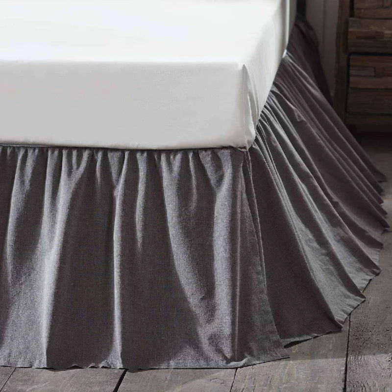 Polyester bed skirts for easy care and durabilityBlack Chambray Bed Skirts Charcoal, Creme VHC Brands Polyester bed skirts for easy care and durabilityBlack Chambray Bed Skirts Charcoal, Creme VHC Brands