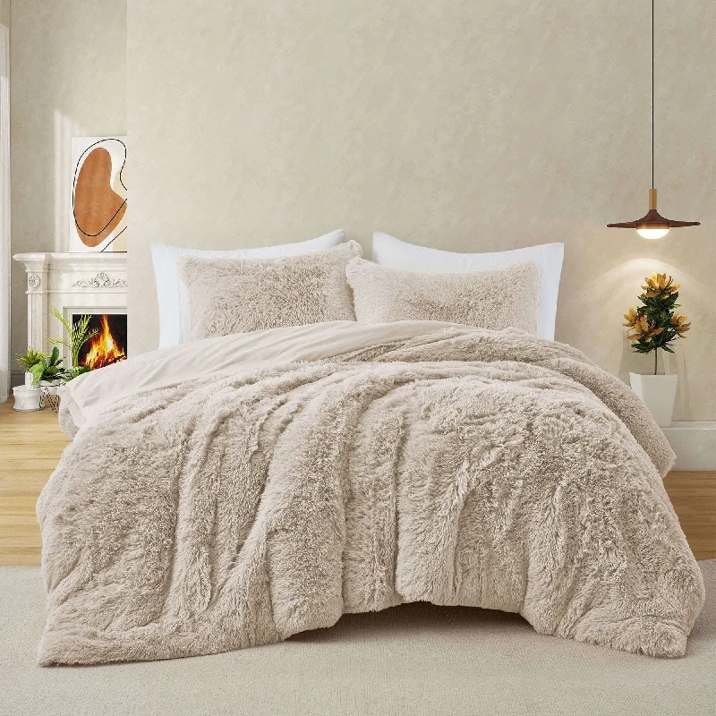 Fluffy Shaggy Reversible Faux Fur Comforter Set, Fuzzy Plush Bedding Set