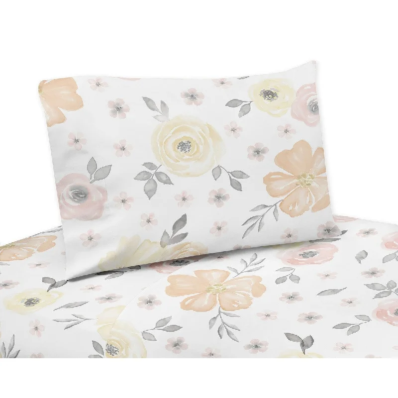 Flat Sheets with a High - Quality Finish for a Luxurious LookYellow and Pink Watercolor Floral Collection 4-piece Queen Sheet Set - Blush Peach Grey White Shabby Chic Rose Flower Farmhouse Flat Sheets with a High - Quality Finish for a Luxurious LookYellow and Pink Watercolor Floral Collection 4-piece Queen Sheet Set - Blush Peach Grey White Shabby Chic Rose Flower Farmhouse