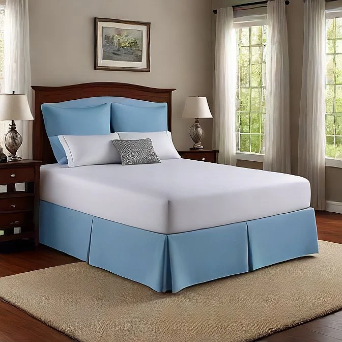 Bed skirts with a tie - back design for adjustability32 Inch Drop Bed Skirt Sky Blue Egyptian Cotton 1000TC Bed skirts with a tie - back design for adjustability32 Inch Drop Bed Skirt Sky Blue Egyptian Cotton 1000TC