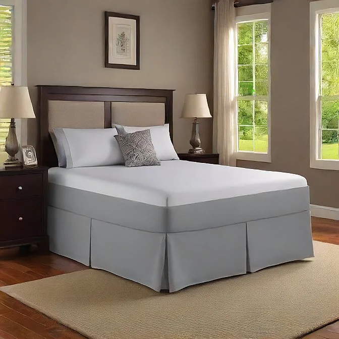 Bed skirts with a plaid pattern for a traditional style18 Inch Drop Tailored Bed Skirt Egyptian Cotton Split Corner Pleated Silver 1000TC Bed skirts with a plaid pattern for a traditional style18 Inch Drop Tailored Bed Skirt Egyptian Cotton Split Corner Pleated Silver 1000TC