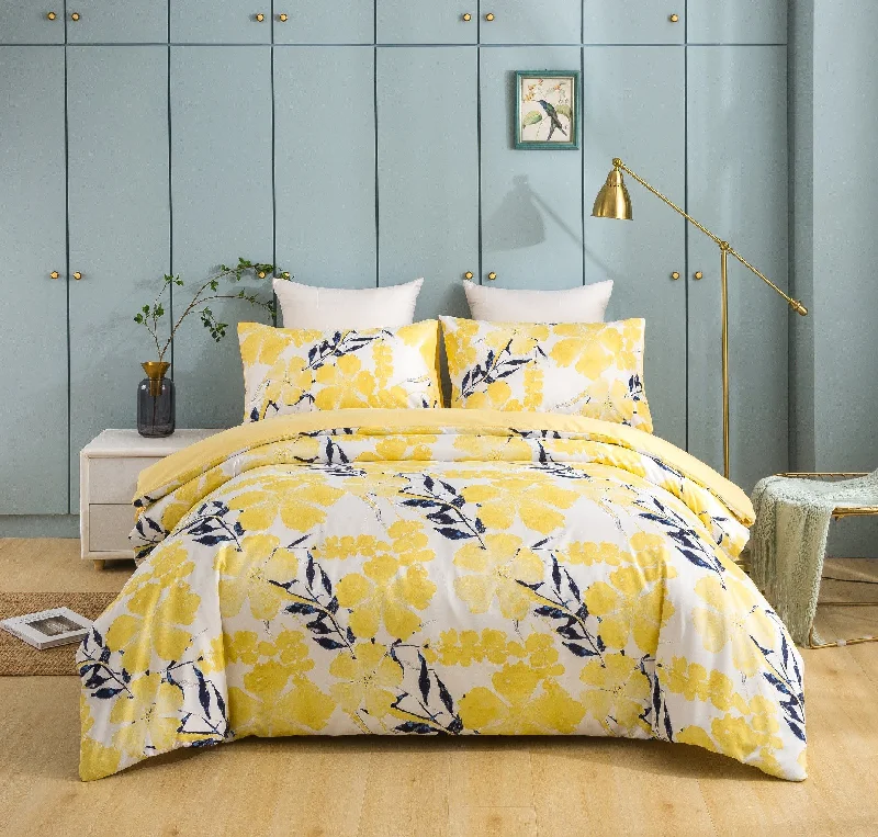 Value - for - money duvet covers that offer great quality at a reasonable priceTache Microfiber Watercolor Tropical Floral Yellow Blue Duvet Cover (JHW-841)