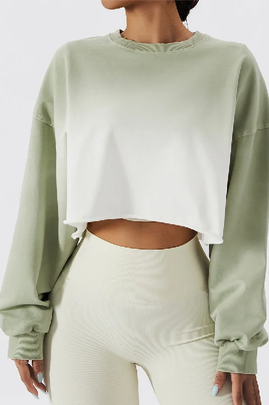 Ombré Oversized Cropped Long Sleeve Sweatshirt