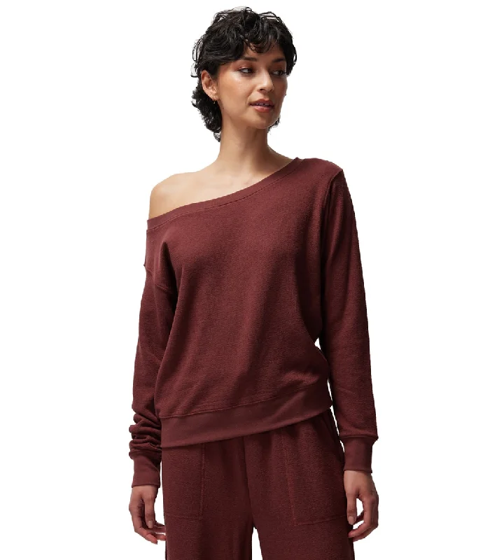 Spiritual Gangster Lofty Slub Rib Vida Long Sleeve Top Washed Burgundy