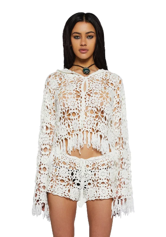 Palms Retreat Cropped Crochet Cardigan-Off White