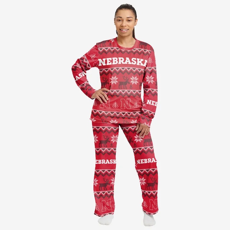 Nebraska Cornhuskers Womens Ugly Pattern Family Holiday Pajamas