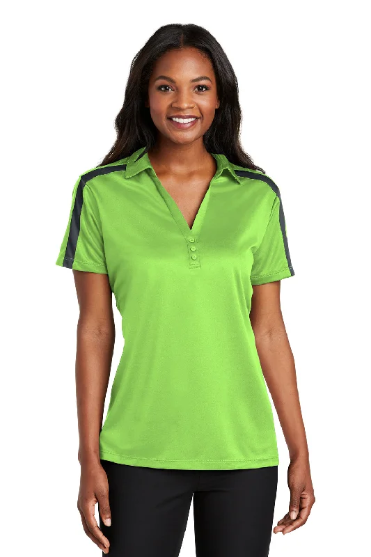 Port Authority Womens Silk Touch Performance Moisture Wicking Short Sleeve Polo Shirt - Lime Green/Steel Grey