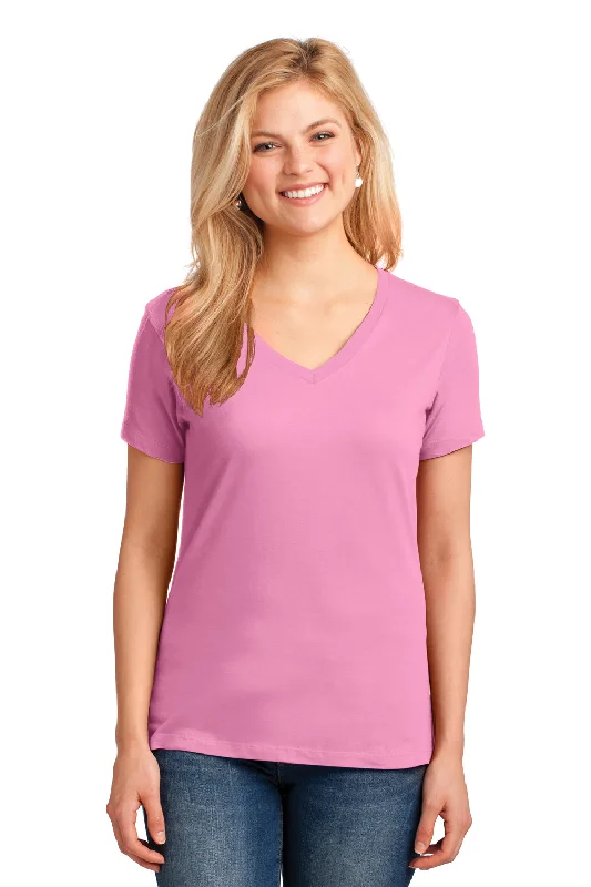 Port & Company Womens Core Short Sleeve V-Neck T-Shirt - Candy Pink