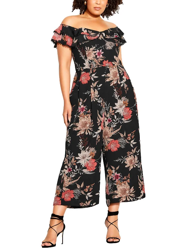 Plus Womens Floral Print Polyester Jumpsuit