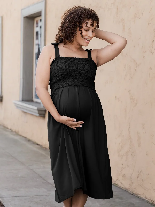 Sienna Smocked Maternity & Nursing Dress | Black