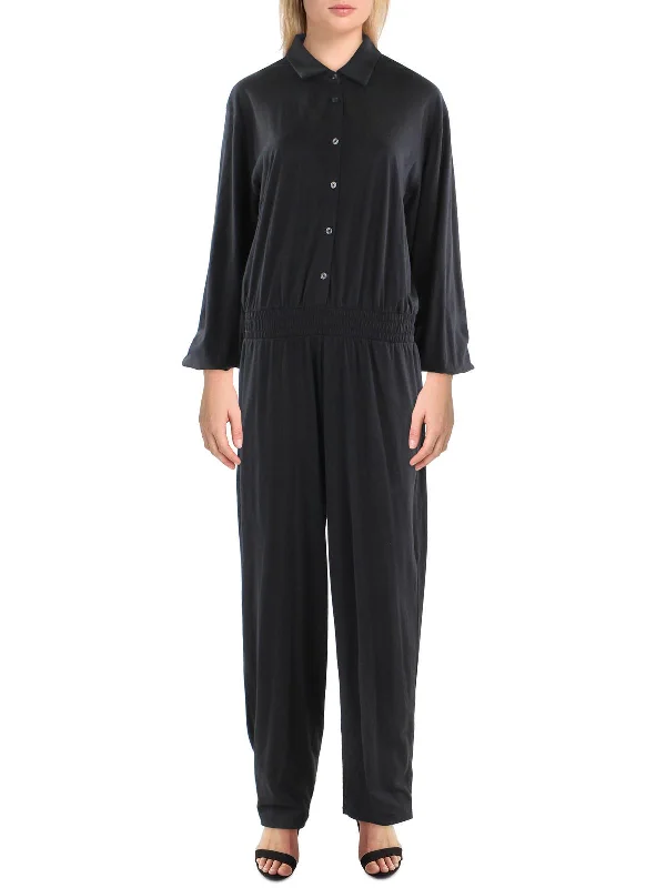 Womens Cotton Collared Jumpsuit