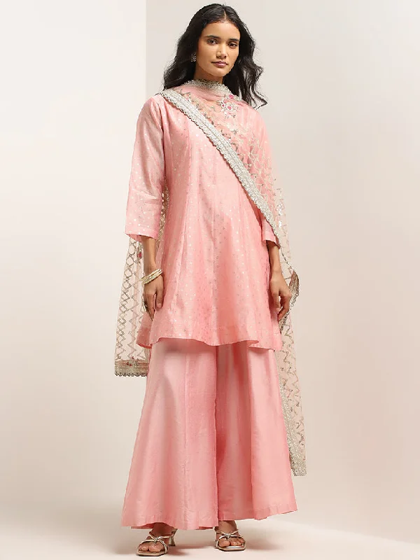 Vark Pink Printed A-Line Kurti, Palazzos & Dupatta Set