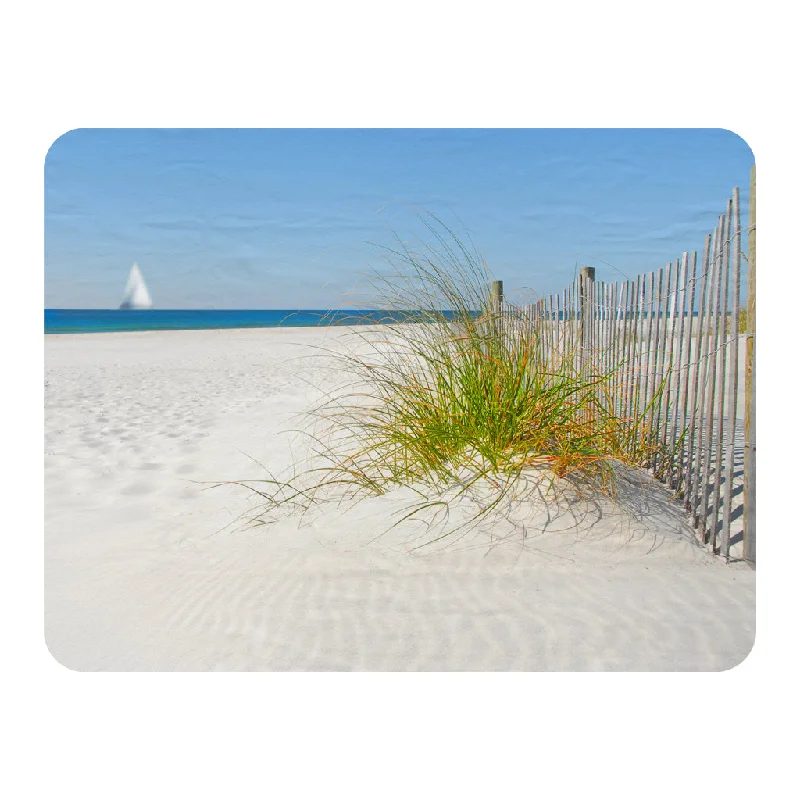 Linen blankets with a rustic and textured lookBeautiful sand dune fence by sea grass with sailboat on horizon (Blanket)