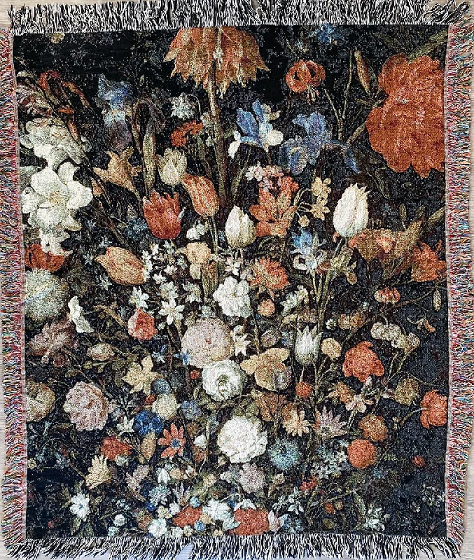 Cotton blankets for breathability and a lightweight feelBruegel Flowers Blanket