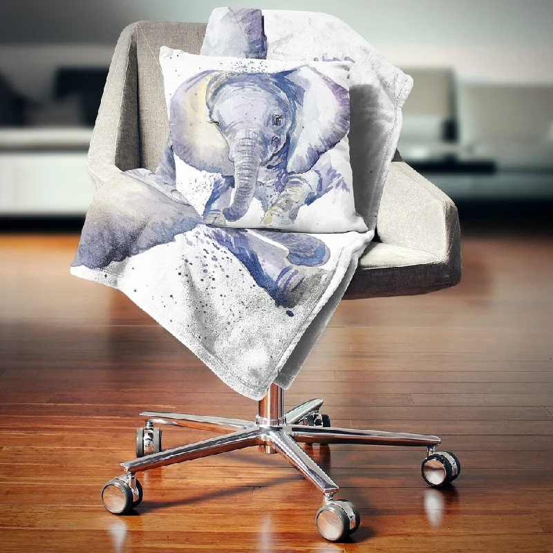 Mohair blankets with a unique sheen and softnessDesignart 'Baby Elephant Blue Watercolor' Abstract Throw Blanket Mohair blankets with a unique sheen and softnessDesignart 'Baby Elephant Blue Watercolor' Abstract Throw Blanket