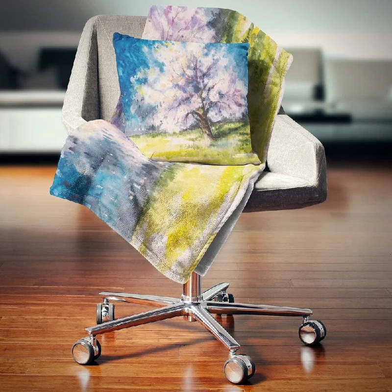 Synthetic fiber blend blankets for a budget - friendly choiceDesignart 'Blooming Cherry Tree Blue' Watercolor Floral Throw Blanket Synthetic fiber blend blankets for a budget - friendly choiceDesignart 'Blooming Cherry Tree Blue' Watercolor Floral Throw Blanket