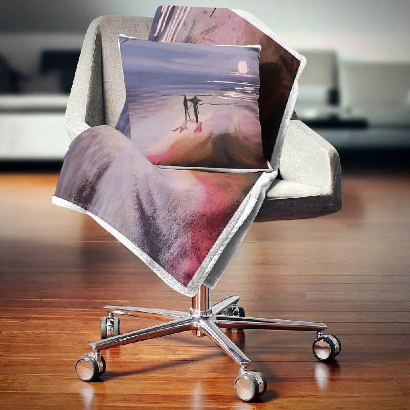Recycled polyester blankets for an eco - conscious optionDesignart 'Couple Walking near Ocean at Night' Seashore Photo Throw Blanket Recycled polyester blankets for an eco - conscious optionDesignart 'Couple Walking near Ocean at Night' Seashore Photo Throw Blanket