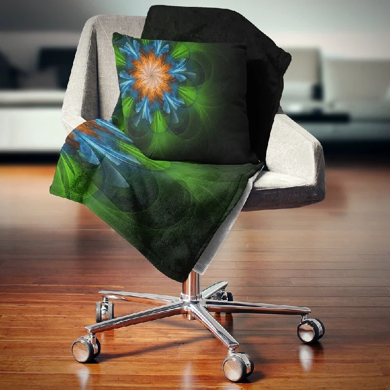 Silk blankets with a smooth and elegant touchDesignart 'Dark Green Fractal Flower in Black' Floral Throw Blanket Silk blankets with a smooth and elegant touchDesignart 'Dark Green Fractal Flower in Black' Floral Throw Blanket