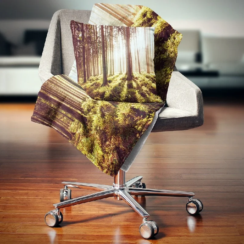 Recycled polyester blankets for an eco - conscious optionDesignart 'Early Morning Shadows of Forest' Forest Throw Blanket Recycled polyester blankets for an eco - conscious optionDesignart 'Early Morning Shadows of Forest' Forest Throw Blanket