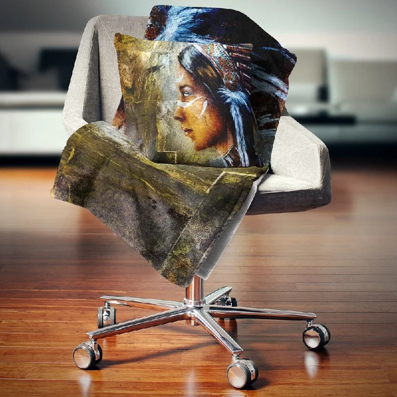 Recycled polyester blankets for an eco - conscious optionDesignart 'Indian Woman with Headdress' Portrait Throw Blanket Recycled polyester blankets for an eco - conscious optionDesignart 'Indian Woman with Headdress' Portrait Throw Blanket