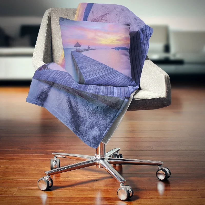 King - size blankets to cover large beds comfortablyDesignart 'Long Wooden Bridge into the Sunset' Pier Seascape Throw Blanket