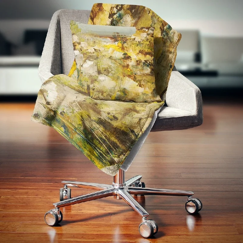 Recycled polyester blankets for an eco - conscious optionDesignart 'Yellow Stones Heavily Textured' Landscape Painting Throw Blanket Recycled polyester blankets for an eco - conscious optionDesignart 'Yellow Stones Heavily Textured' Landscape Painting Throw Blanket