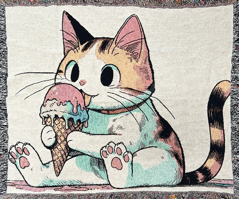 Cotton blankets for breathability and a lightweight feelIce Cream Cat Blanket
